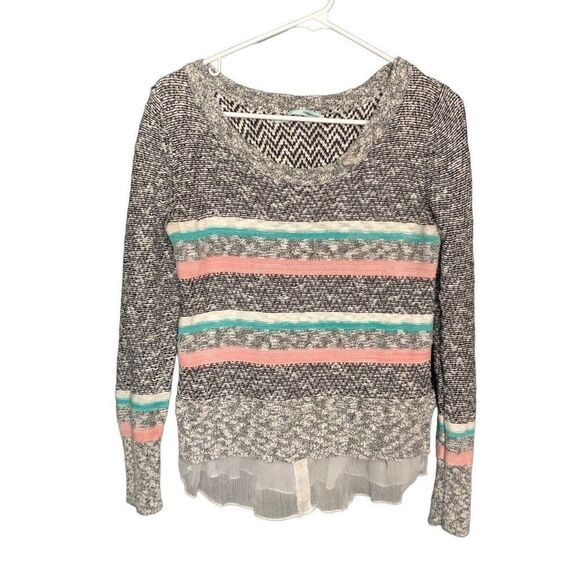 Maurices Womens Sweater M Black Marled Knit Striped Pullover Layered Y2K - Picture 1 of 8